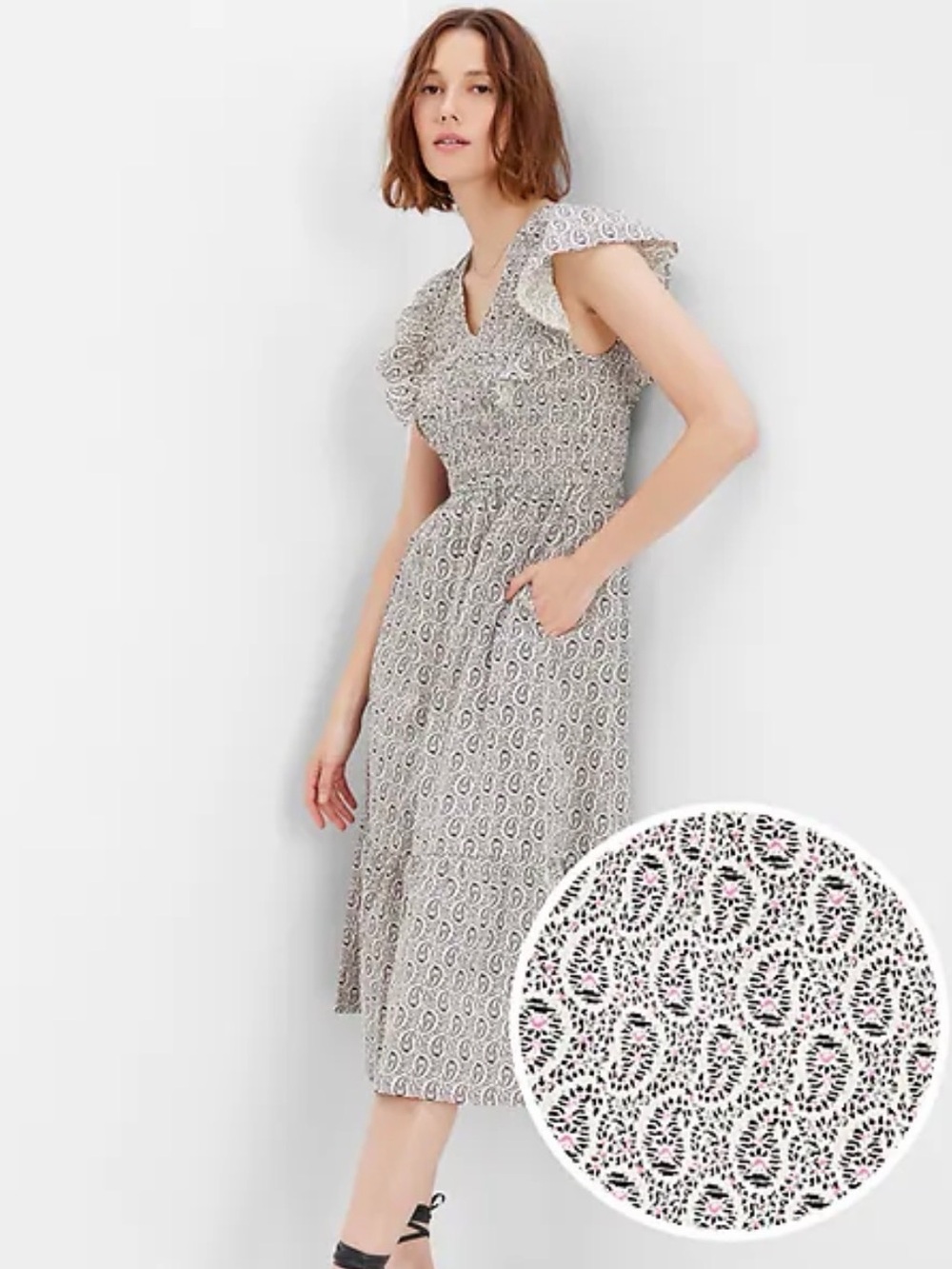 GAP Paisley Ruffle-Sleeve Midi Dress - Medium